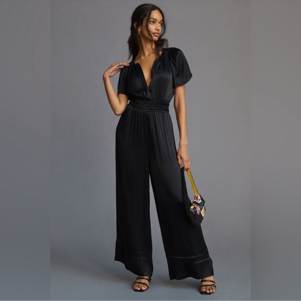 Anthropologie Somerset black satin Jumpsuit